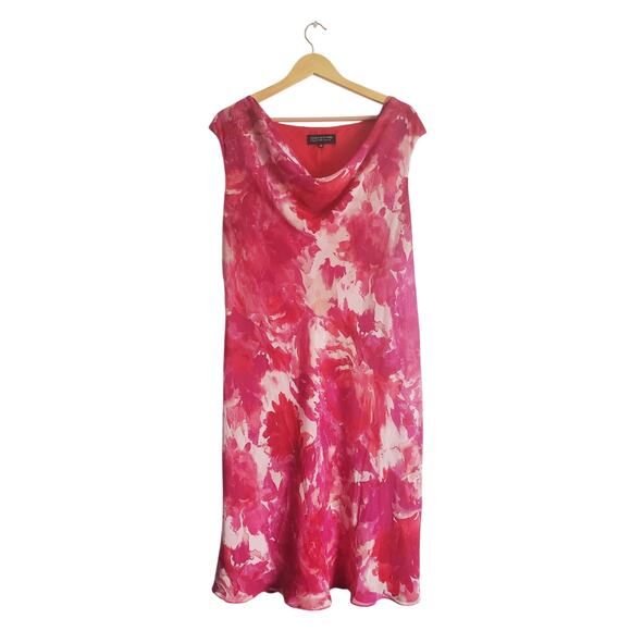 Jones New York Floral Print Cowlneck Midi Dress Pink Size 14W - Picture 1 of 8